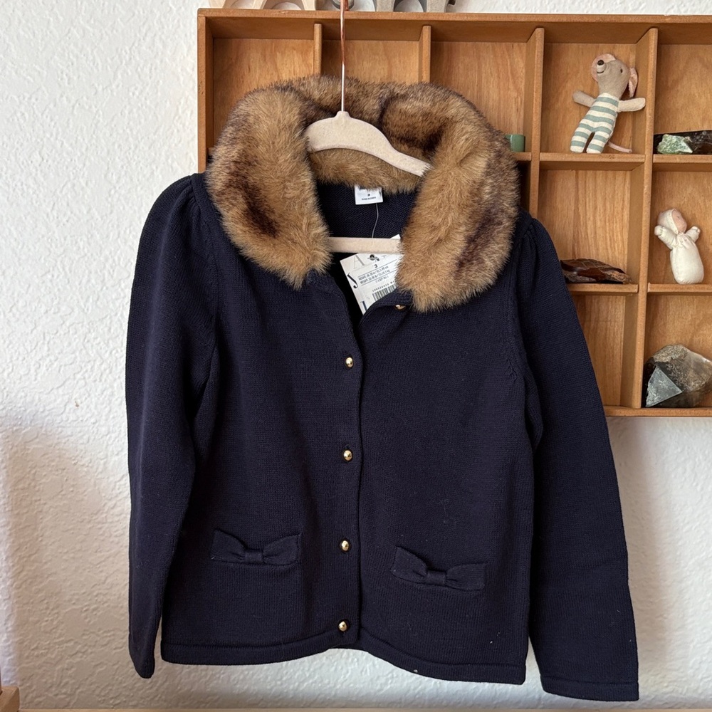 Janie and Jack Faux-Fur Trim Cotton Sweater Cardigan